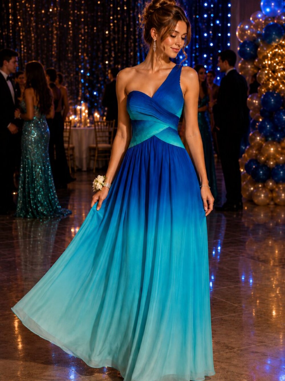 BCBGMaxAzria Blue & Aqua Ombre Prom/Bridesmaid Dress (Size 0/XS, silk chiffon)